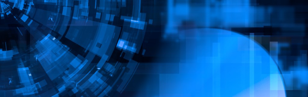 Abstract blue digital background with geometric shapes and patterns.
